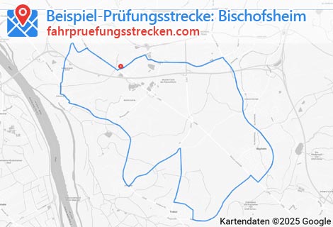 Karte der Fahrprüfungsstrecken in Bischofsheim