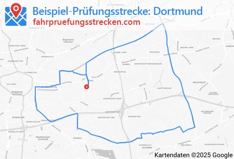 Karte der Fahrprüfungsstrecken in Dortmund