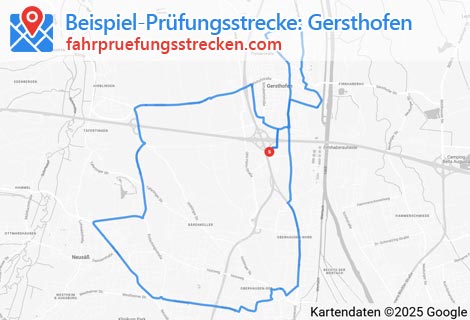 Karte der Fahrprüfungsstrecken in Gersthofen