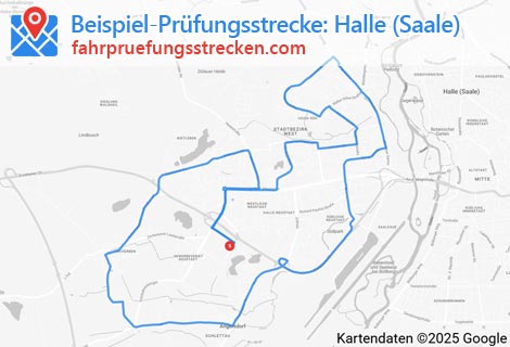 Karte der Fahrprüfungsstrecken in Halle (Saale)