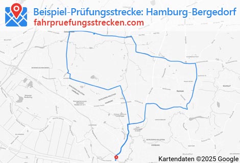 Karte der Fahrprüfungsstrecken in Hamburg (Bergedorf)