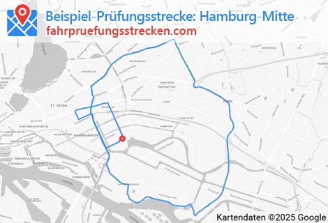 Karte der Fahrprüfungsstrecken in Hamburg (Mitte)