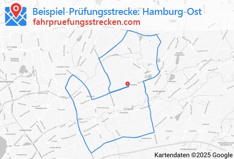 Karte der Fahrprüfungsstrecken in Hamburg (Ost)